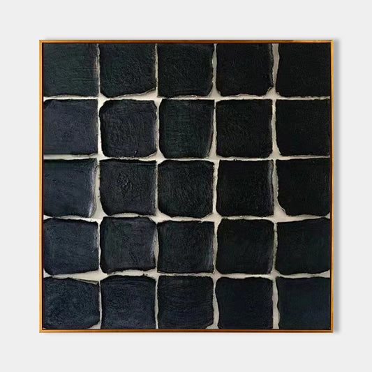 Elegant Black Minimalist Square Oil Painting for Modern Home Decor