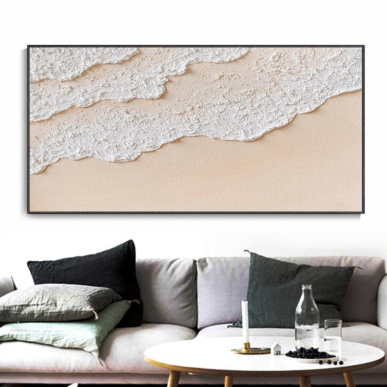 Tranquil Ocean Waves on Sandy Beach Oil Painting for Serene Home Decor