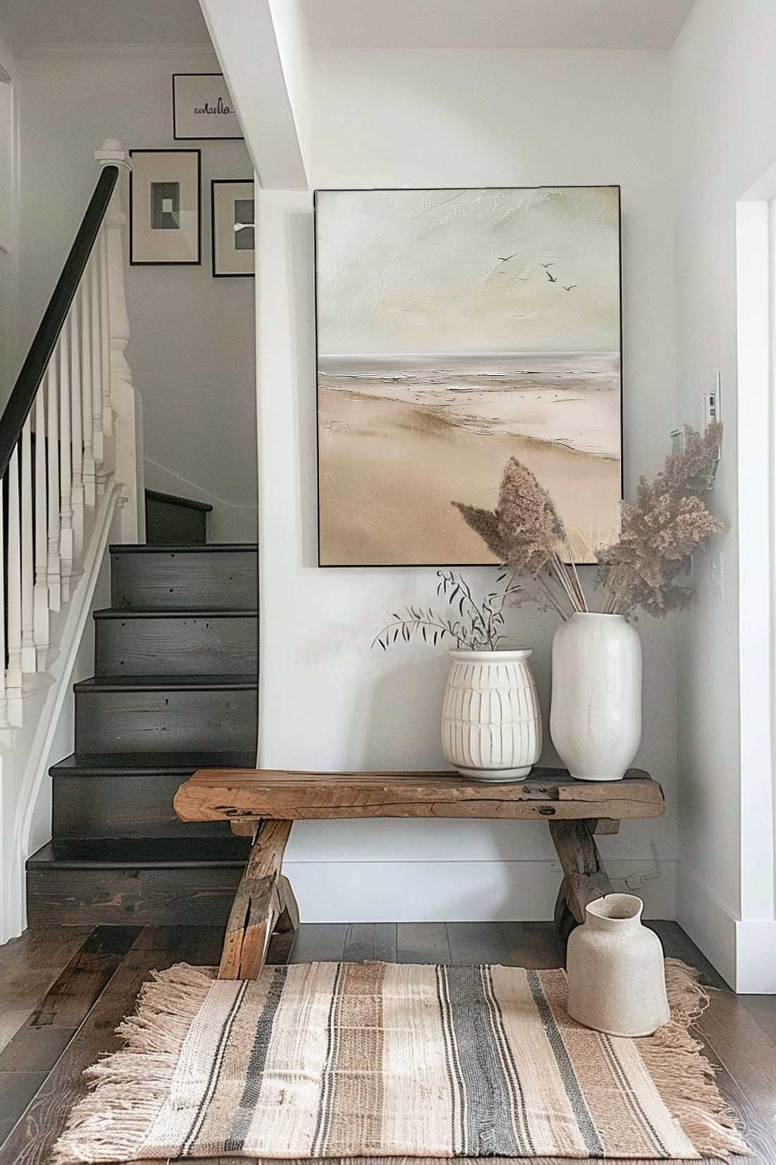 Serene Coastal Landscape Oil Painting with Soft Hues and Gentle Waves