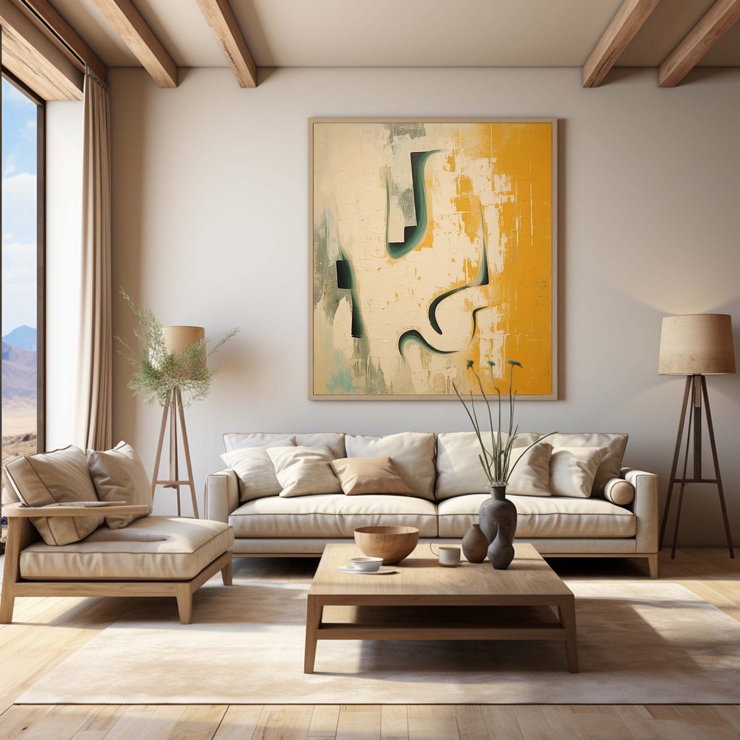 Modern Wabi-Sabi Abstract Oil Painting for Elegant Home Decor