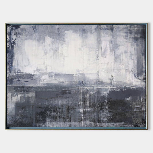 Contemporary Grey and White Abstract Oil Painting for Modern Art Lovers