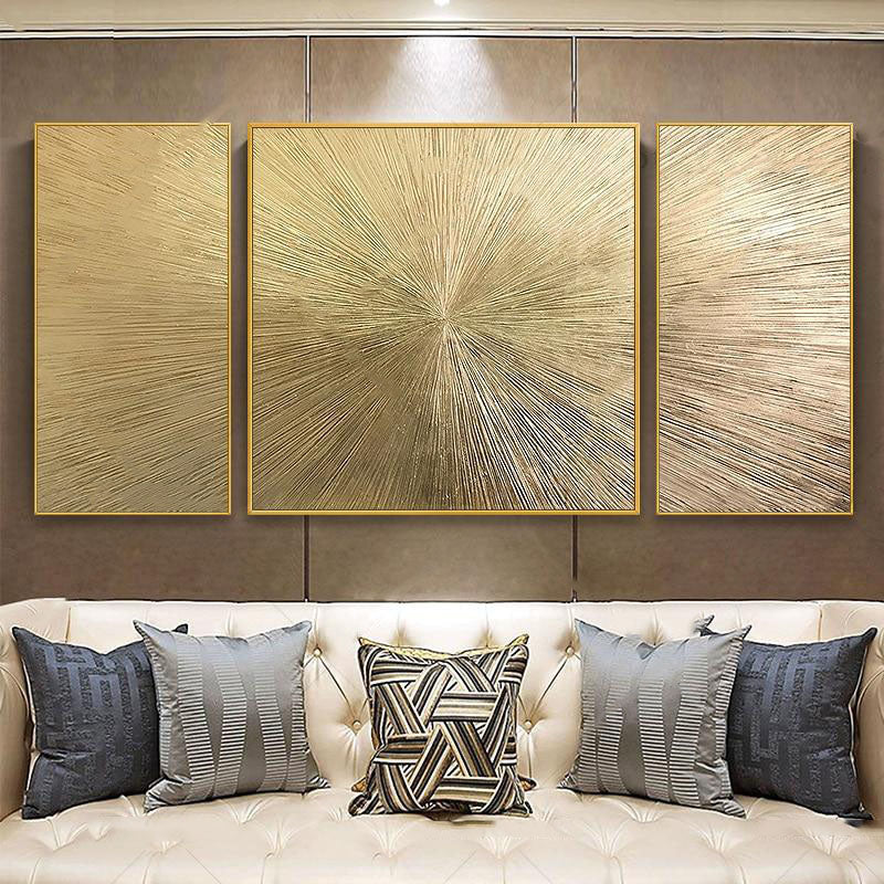 Radiant Golden Explosion: Modern Abstract Oil Painting for Stunning Home Décor