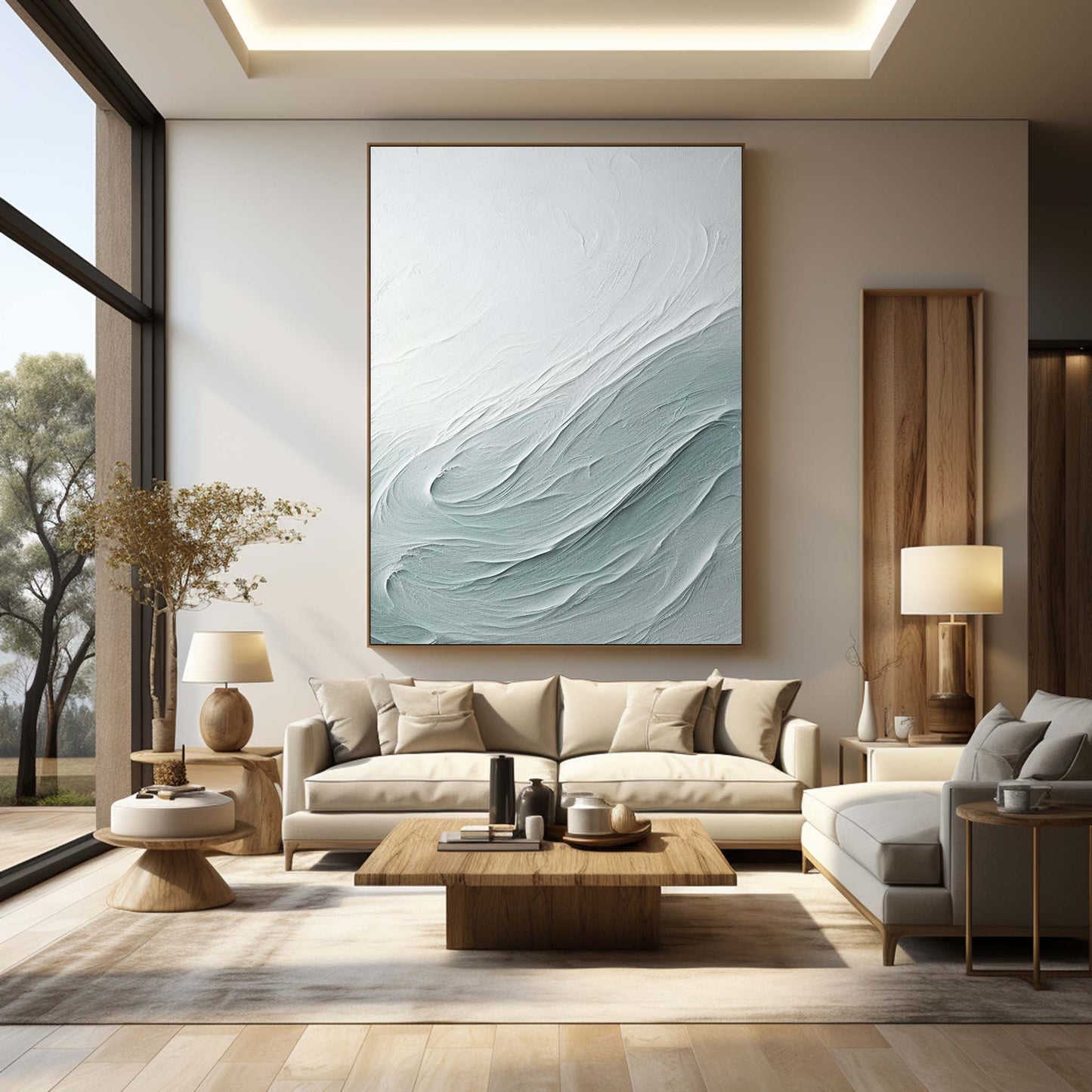 Textured Modern Oil Painting with Soft Waves and Subtle Tones for Elegant Decor