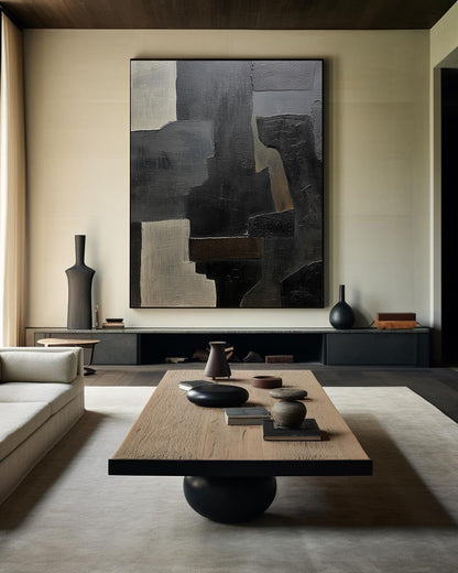 Contemporary Black Abstract Oil Painting for Modern Art Lovers