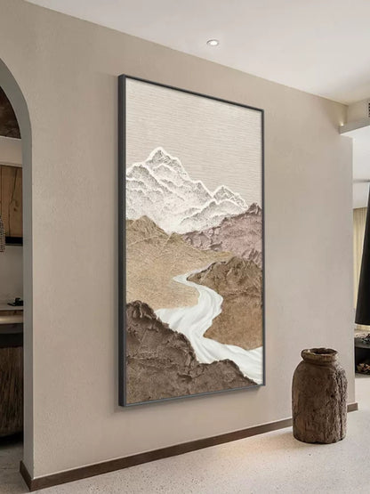 Serene Abstract Mountain Landscape with Flowing River Oil Painting