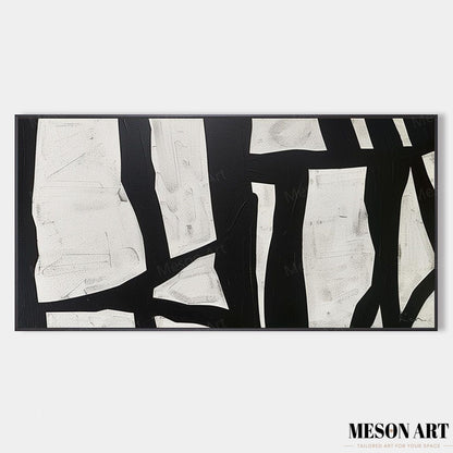 Abstract Black and White Minimalist Oil Painting for Modern Home Decor