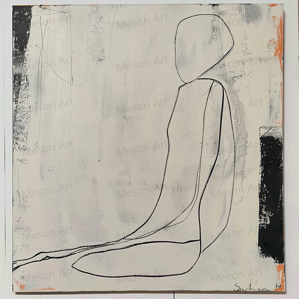 Elegant Minimalist Oil Painting of a Contemplative Figure in Neutral Tones