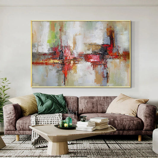 Vibrant Abstract Oil Painting with Bold Colors and Textures for Modern Decor