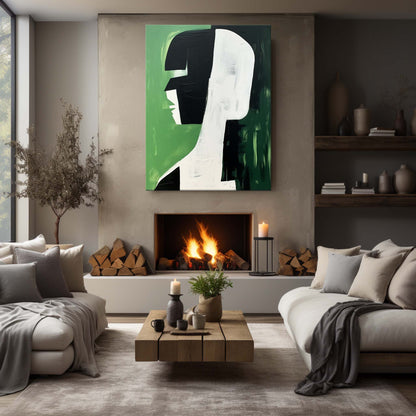 Abstract Green and Black Minimalist Oil Painting for Modern Decor