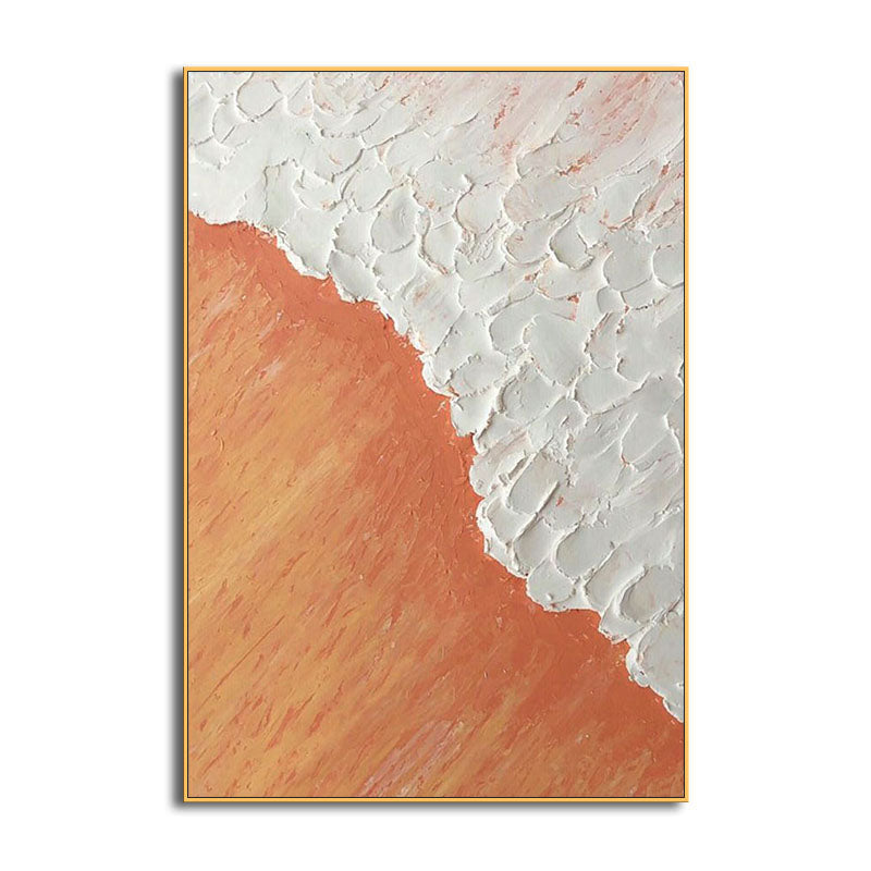 Tranquil Ocean Sunset Oil Painting in Warm Orange and Soft White Hues