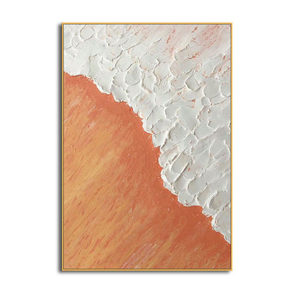 Tranquil Ocean Sunset Oil Painting in Warm Orange and Soft White Hues