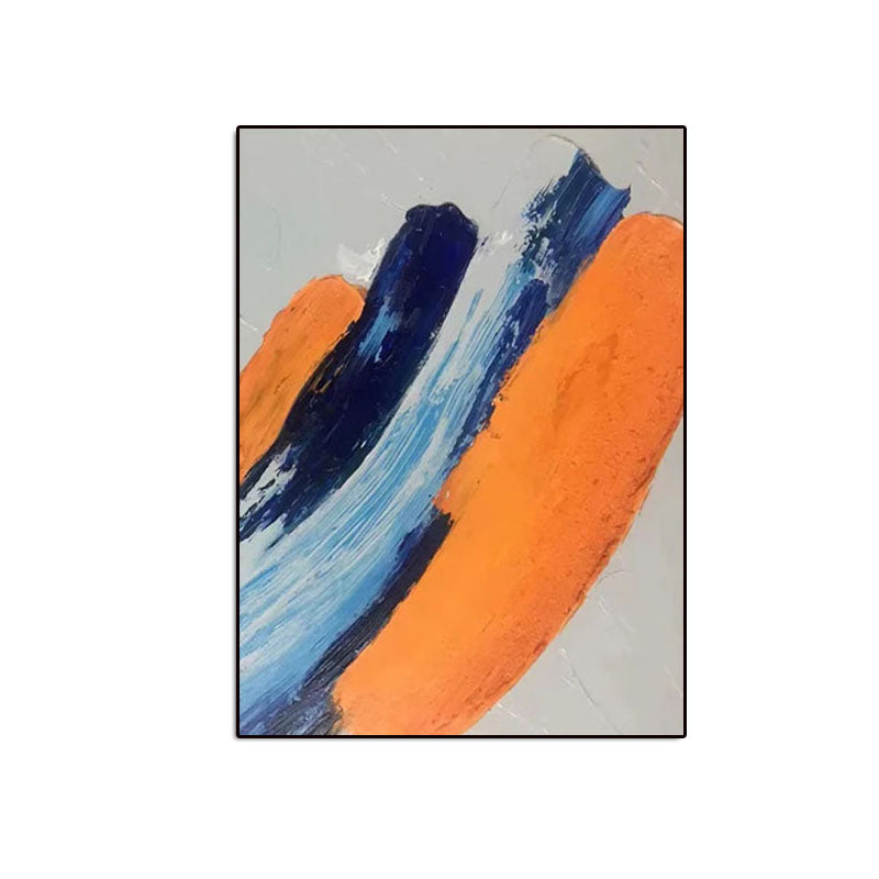 Vibrant Abstract Oil Painting with Dynamic Blue and Orange Brush Strokes for Modern Decor