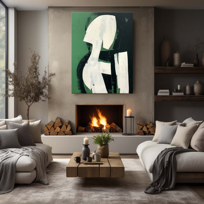 Abstract Green and White Minimalist Oil Painting for Modern Decor