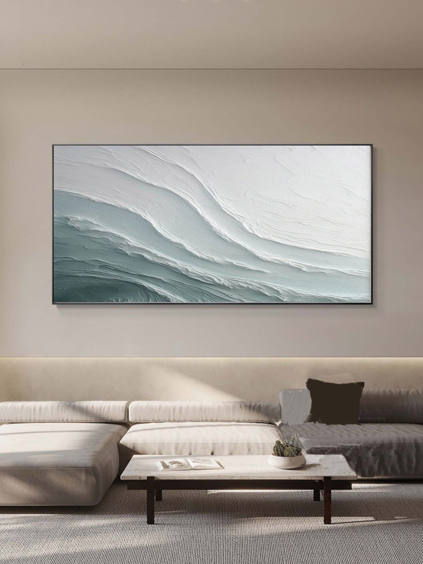 Textured Waves: Unique Gray and White Oil Painting for Modern Home Decor