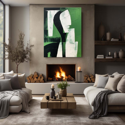 Abstract Green and White Minimalist Oil Painting for Modern Home Decor