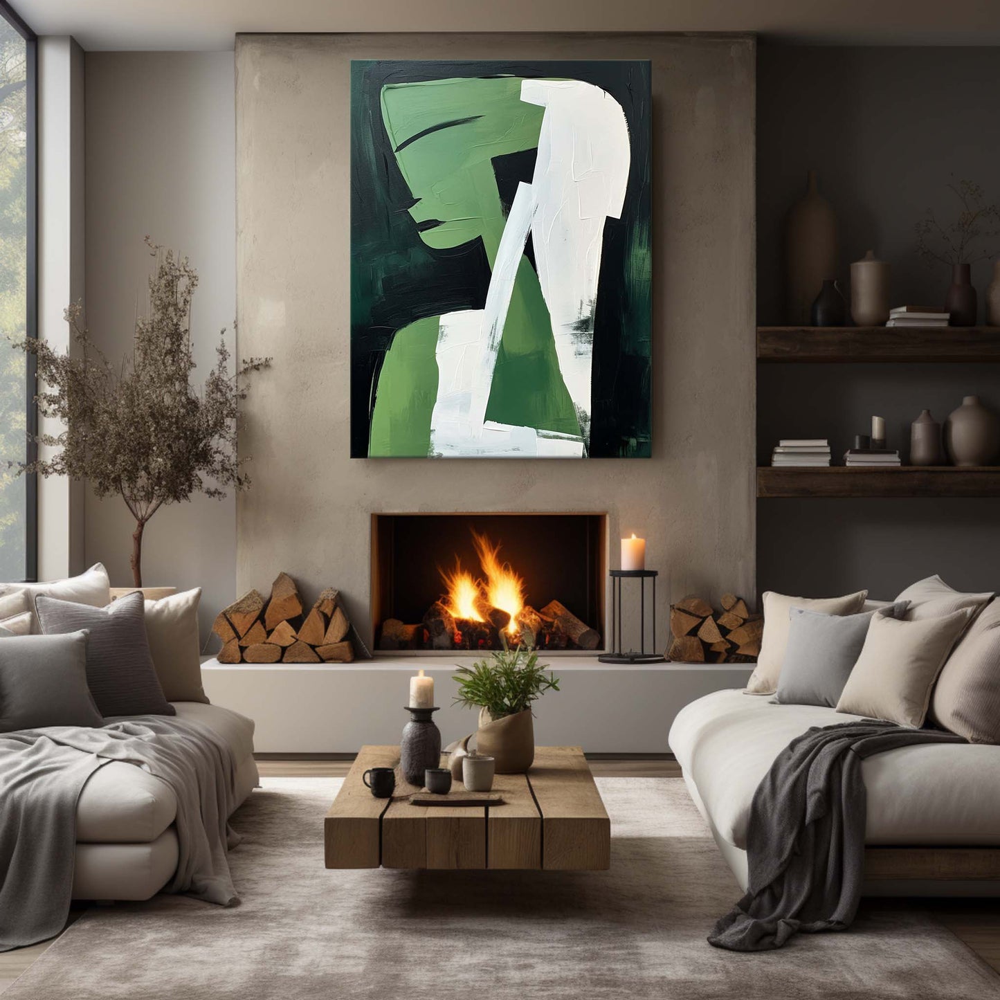 Abstract Green Figure: Modern Minimalist Oil Painting for Contemporary Art Lovers