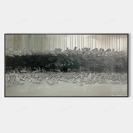 Abstract Textured Oil Painting with Metallic Accents for Modern Decor