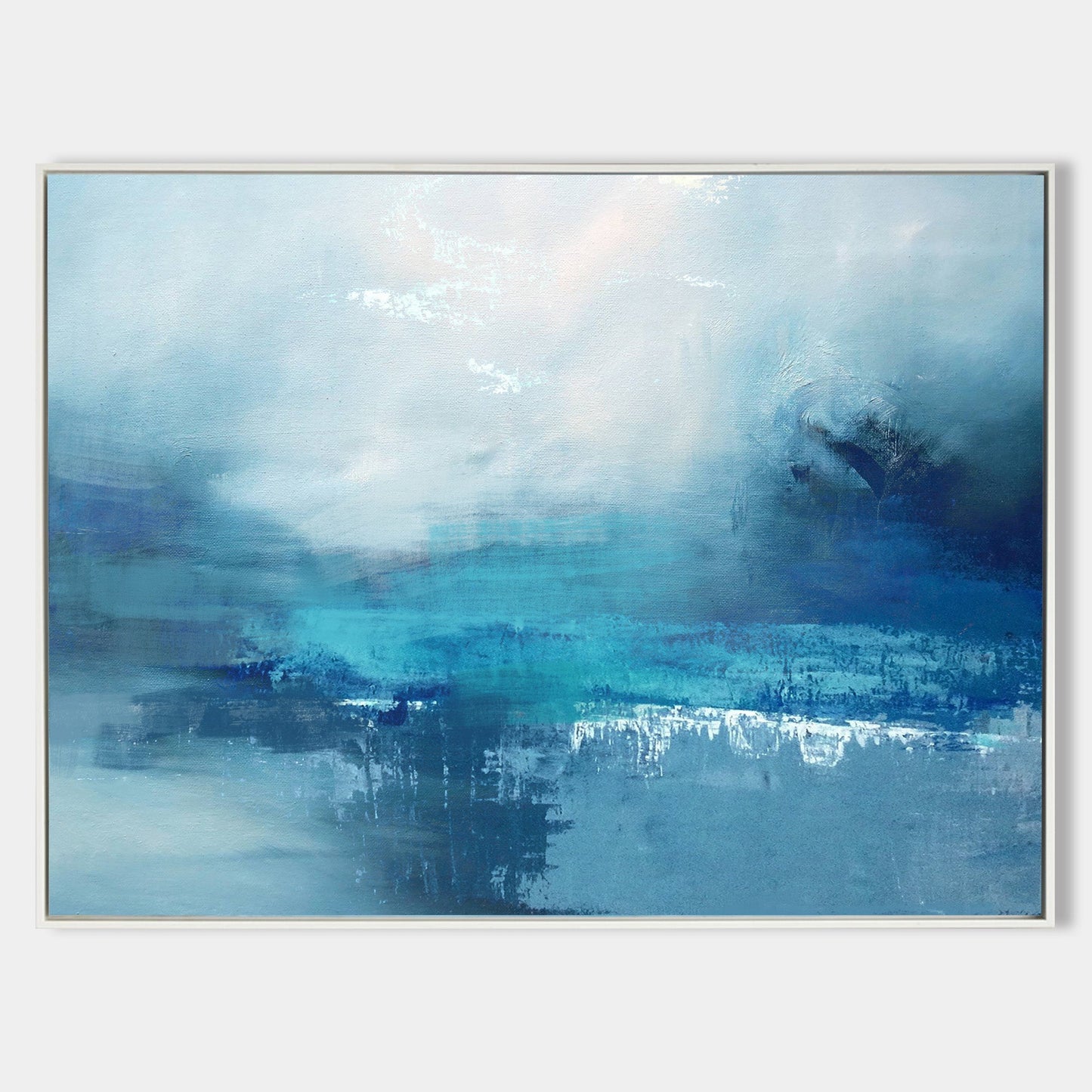 Serene Blue Sea Abstract Oil Painting for Modern Home Decor