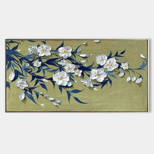 Elegant Floral Oil Painting for Modern Home Decor - Wabi-Sabi Inspired Wall Art
