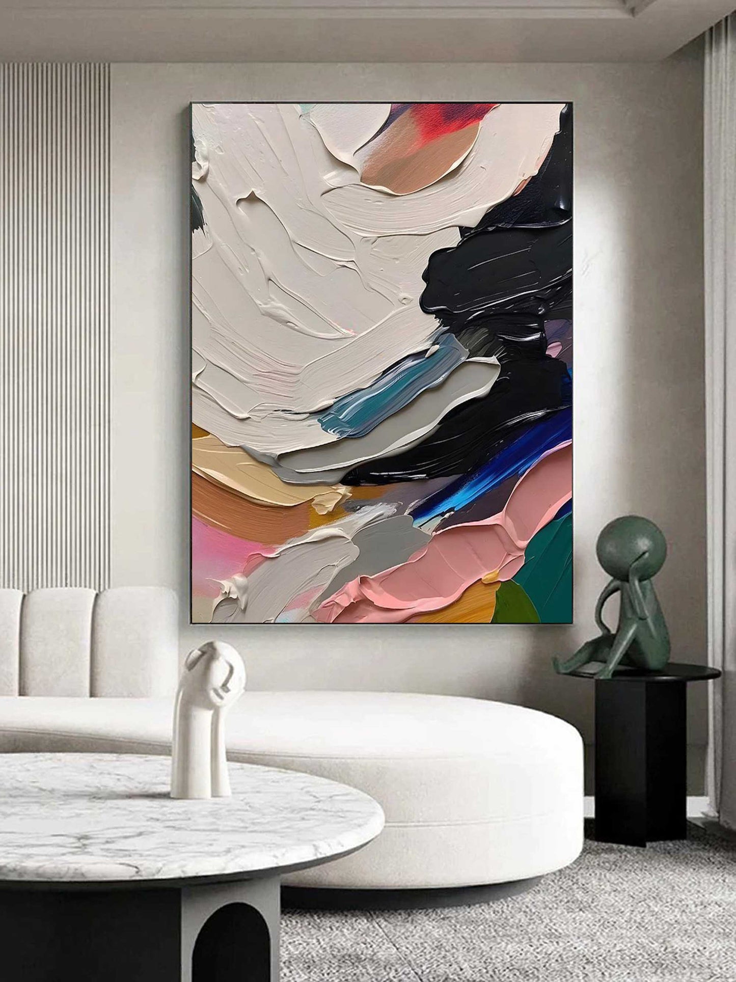 Vibrant Abstract Oil Painting with Dynamic Color Blends for Modern Interiors