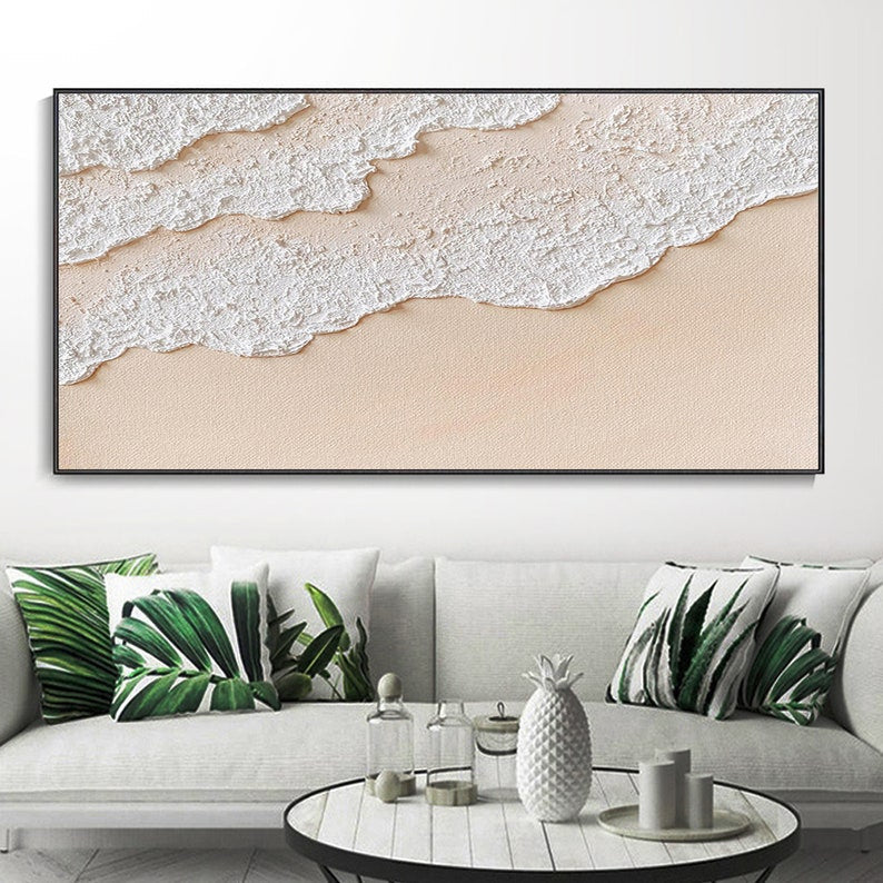 Tranquil Ocean Waves on Sandy Beach Oil Painting for Serene Home Decor