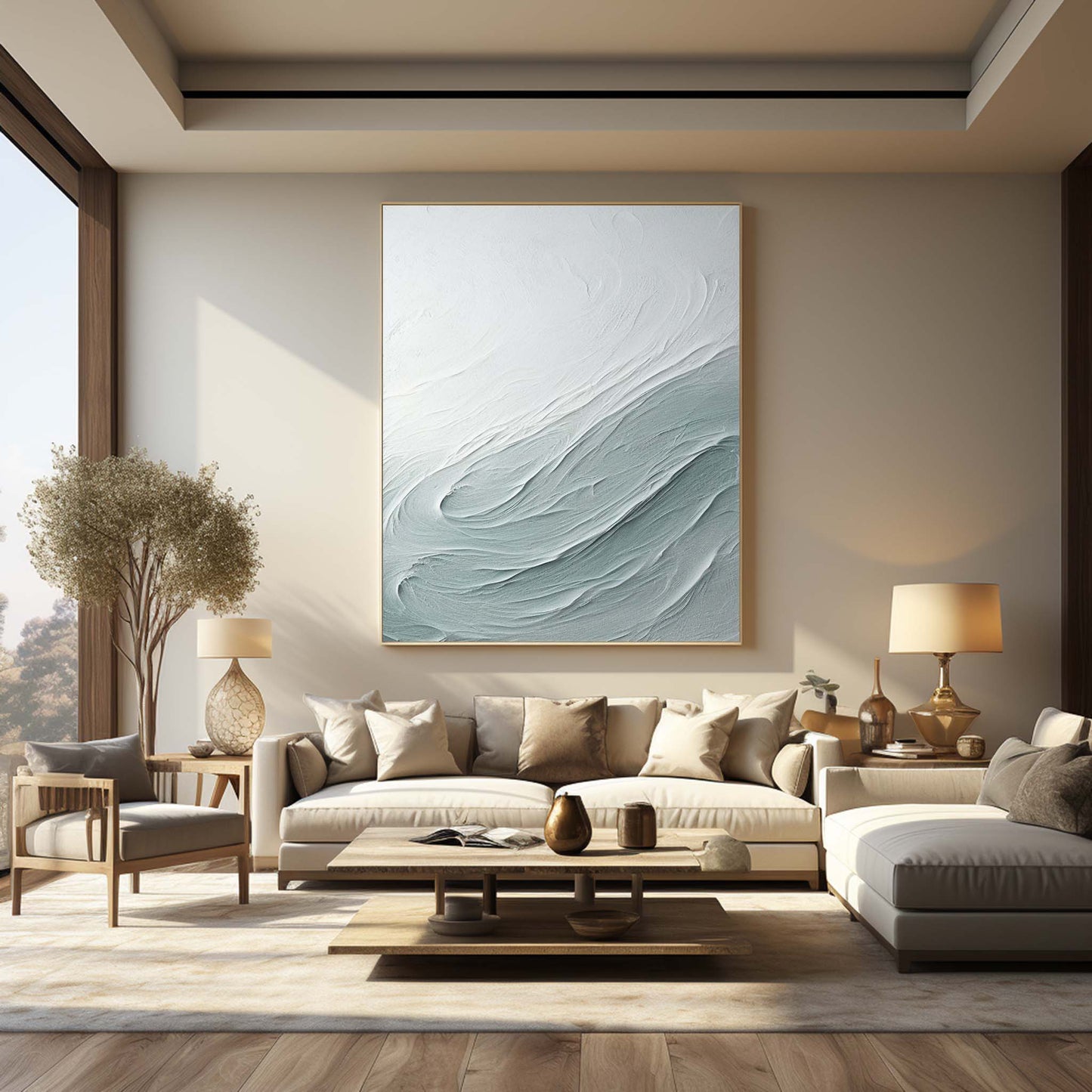 Textured Modern Oil Painting with Soft Waves and Subtle Tones for Elegant Decor