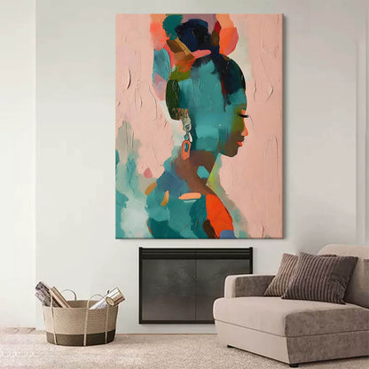 Vibrant Abstract Portrait with Colorful Elements and Elegant Silhouette