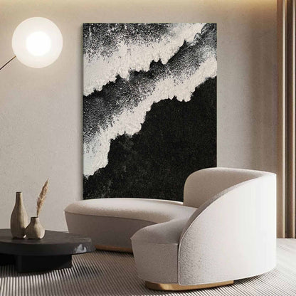 Abstract Black and White Textured Oil Painting for Modern Home Decor