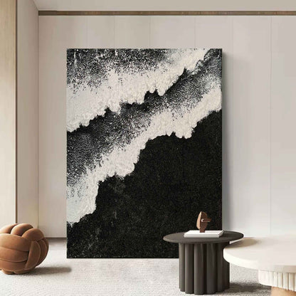 Abstract Black and White Textured Oil Painting for Modern Home Decor