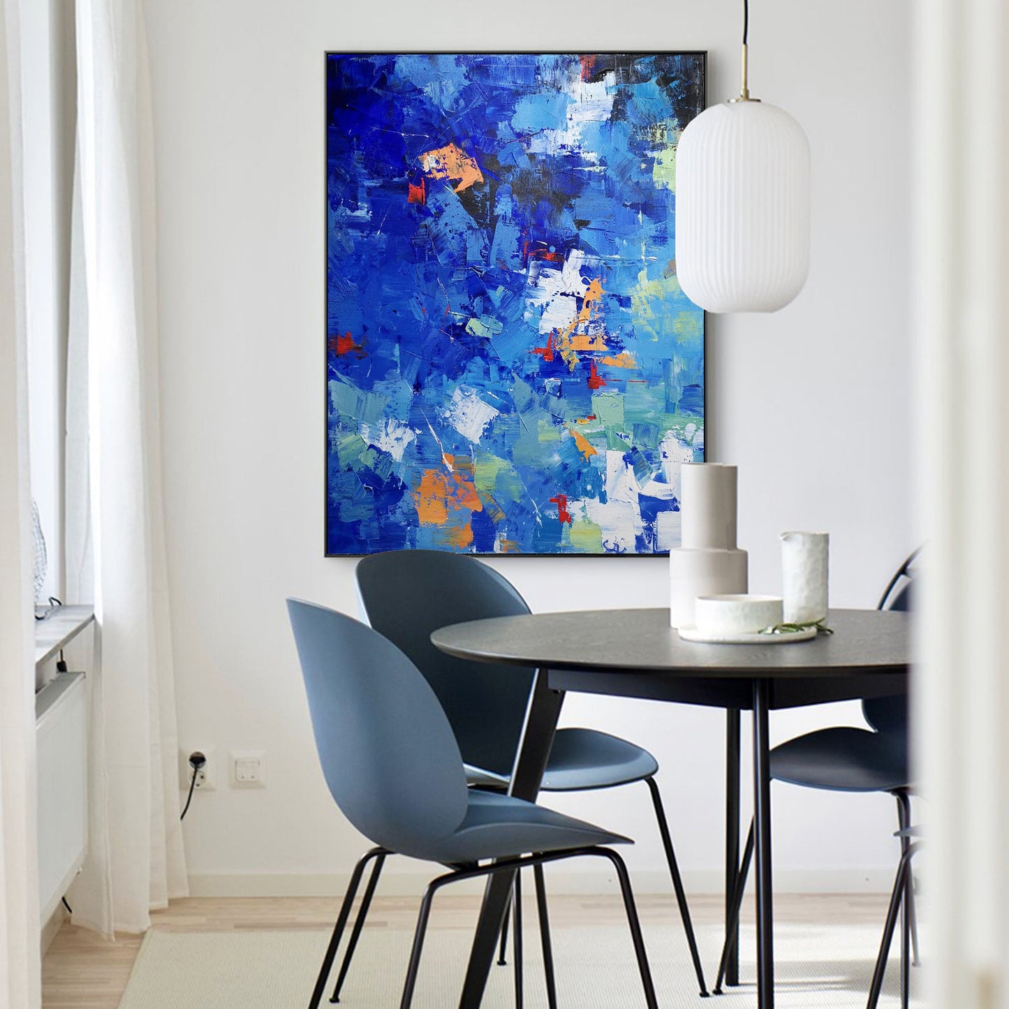 Vibrant Blue Abstract Oil Painting for Modern Art Enthusiasts