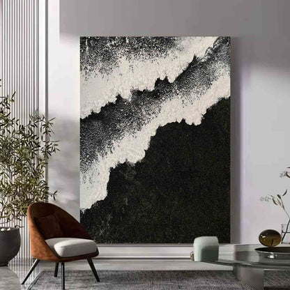 Abstract Black and White Textured Oil Painting for Modern Home Decor