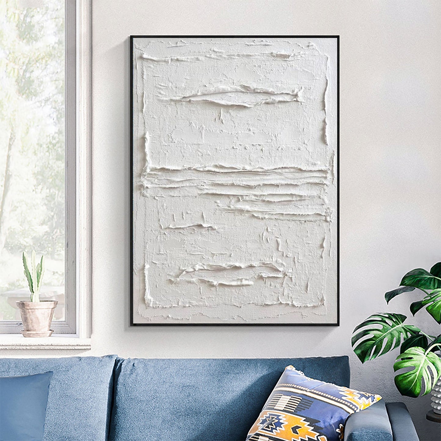 Textured White Abstract Oil Painting for Modern Minimalist Decor