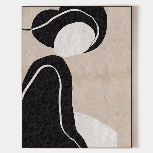 Elegant Black and White Minimalist Oil Painting for Modern Home Decor