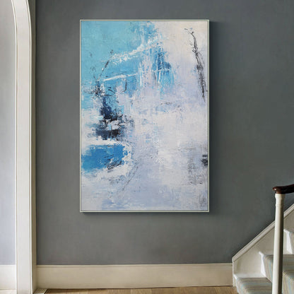 Stunning Blue and White Abstract Oil Painting for Modern Decor