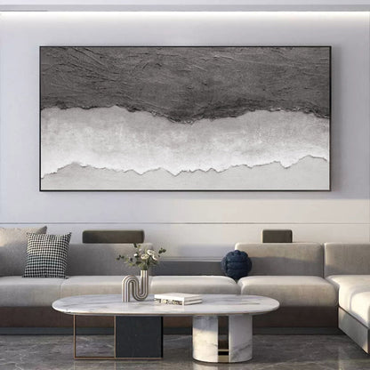 Textured Monochrome Abstract Oil Painting for Modern Home Decor