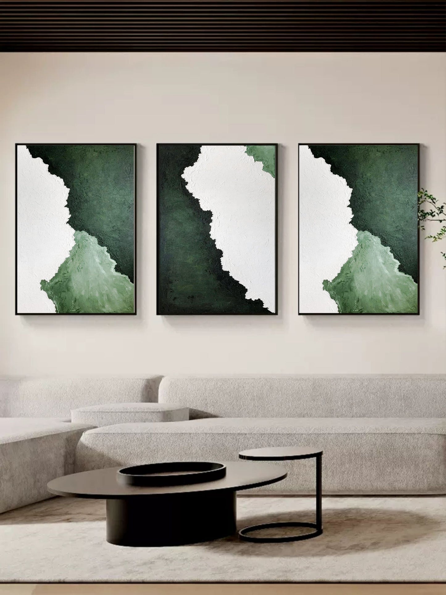 Tranquil Abstract Oil Painting Triptych for Modern Home Decor