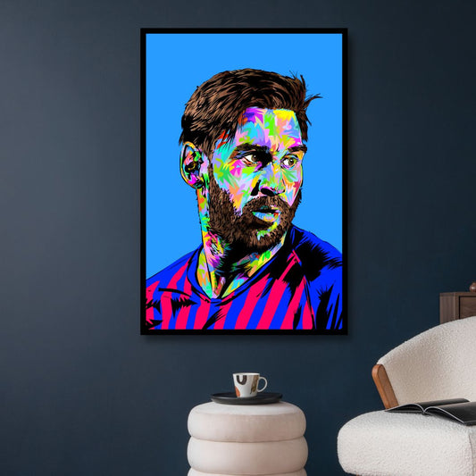 Vibrant Messi Pop Art Oil Painting for Modern Sports Decor