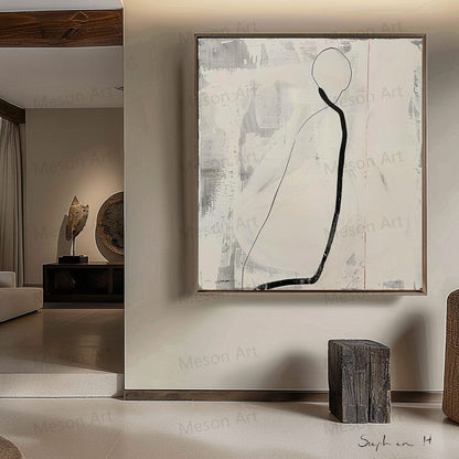 Abstract Minimalist Oil Painting with Striking Line Art and Neutral Tones