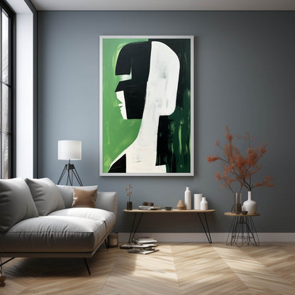 Abstract Green and Black Minimalist Oil Painting for Modern Decor