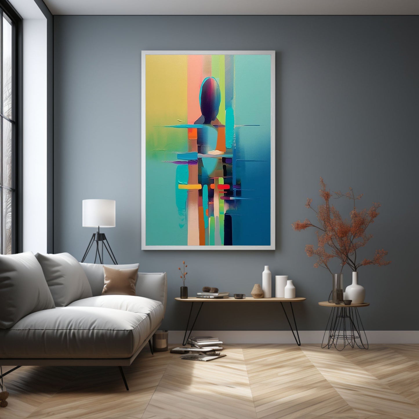 Abstract Human Figure Oil Painting in Vibrant Colors for Modern Art Decor