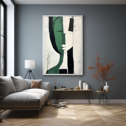 Modern Abstract Green and Black Minimalist Oil Painting for Contemporary Decor