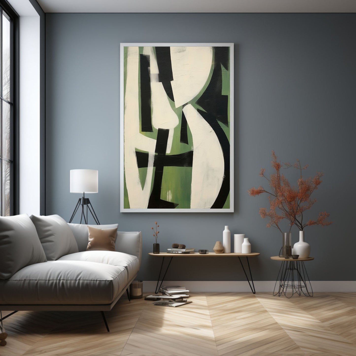 Abstract Green and Black Minimalist Oil Painting for Modern Home Decor