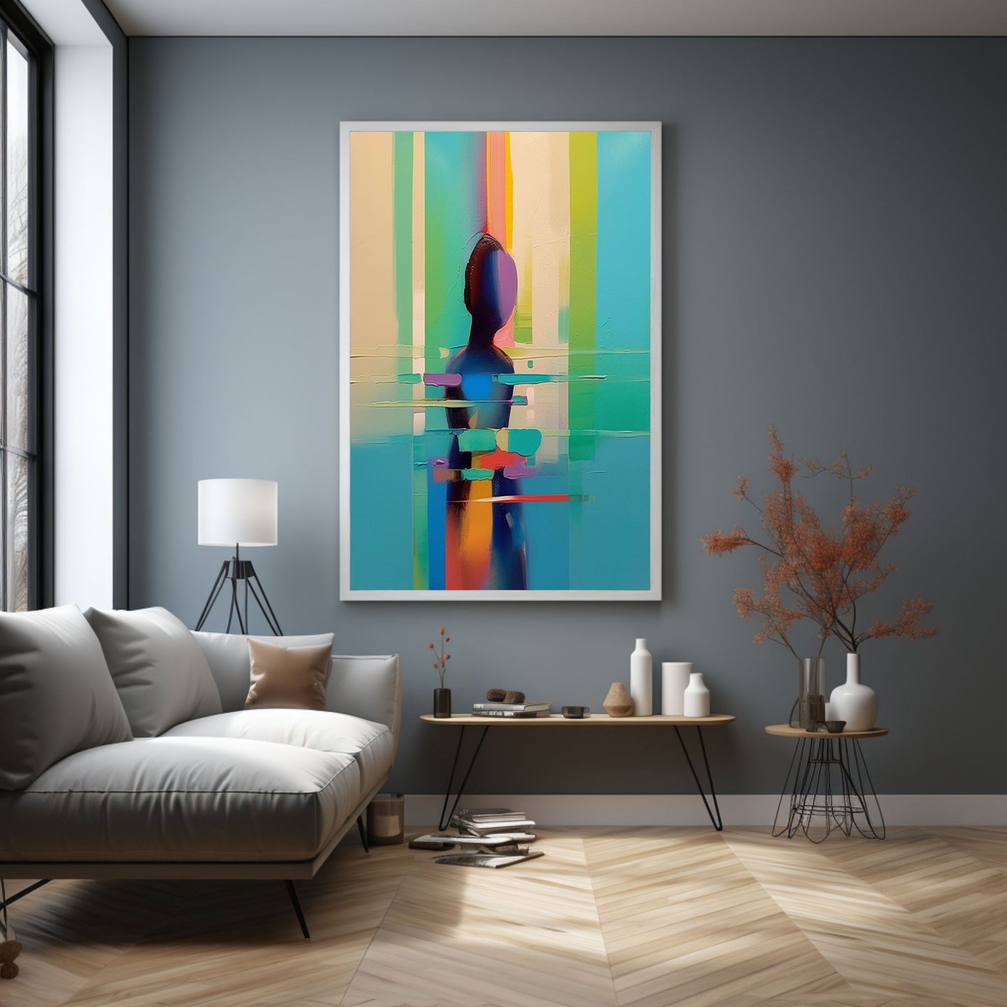 Abstract Colorful Oil Painting of a Silhouette in Vibrant Stripes