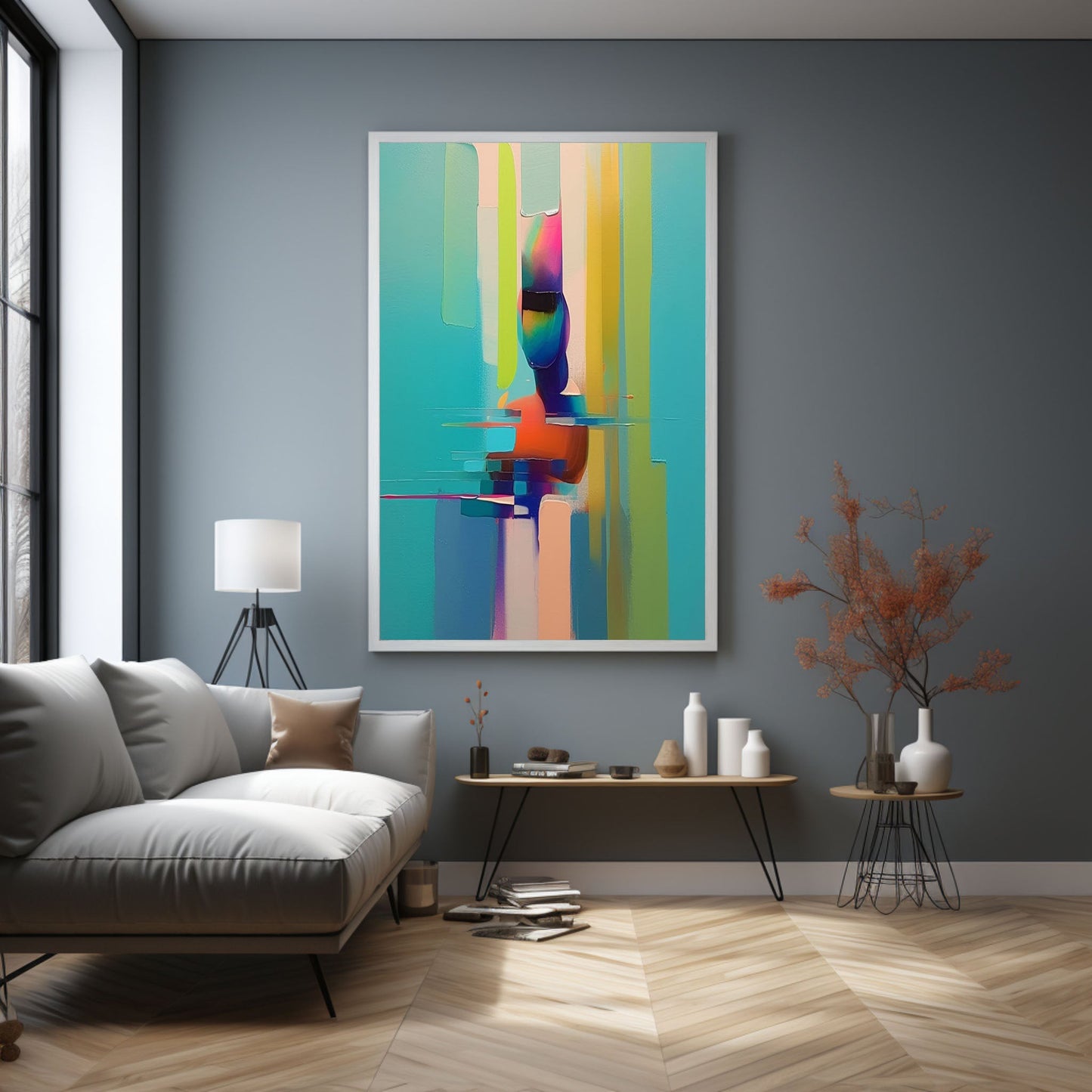 Vibrant Abstract Oil Painting with Colorful Brush Strokes and Flowing Shapes