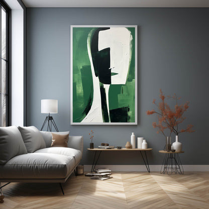 Abstract Green and Black Minimalist Oil Painting for Modern Home Decor