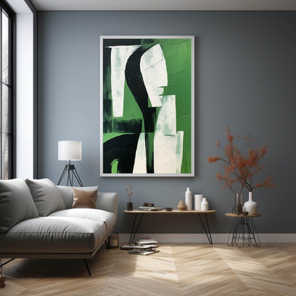 Abstract Green and White Minimalist Oil Painting for Modern Home Decor