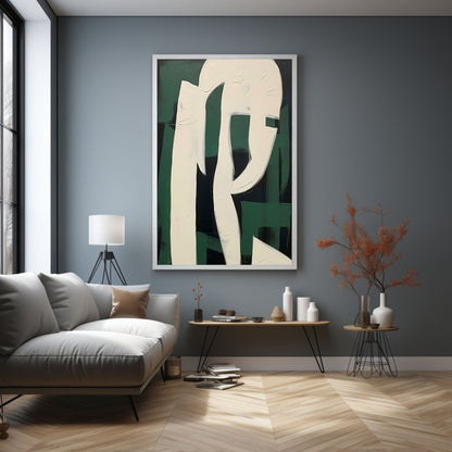 Abstract Green and White Minimalist Oil Painting for Modern Home Décor