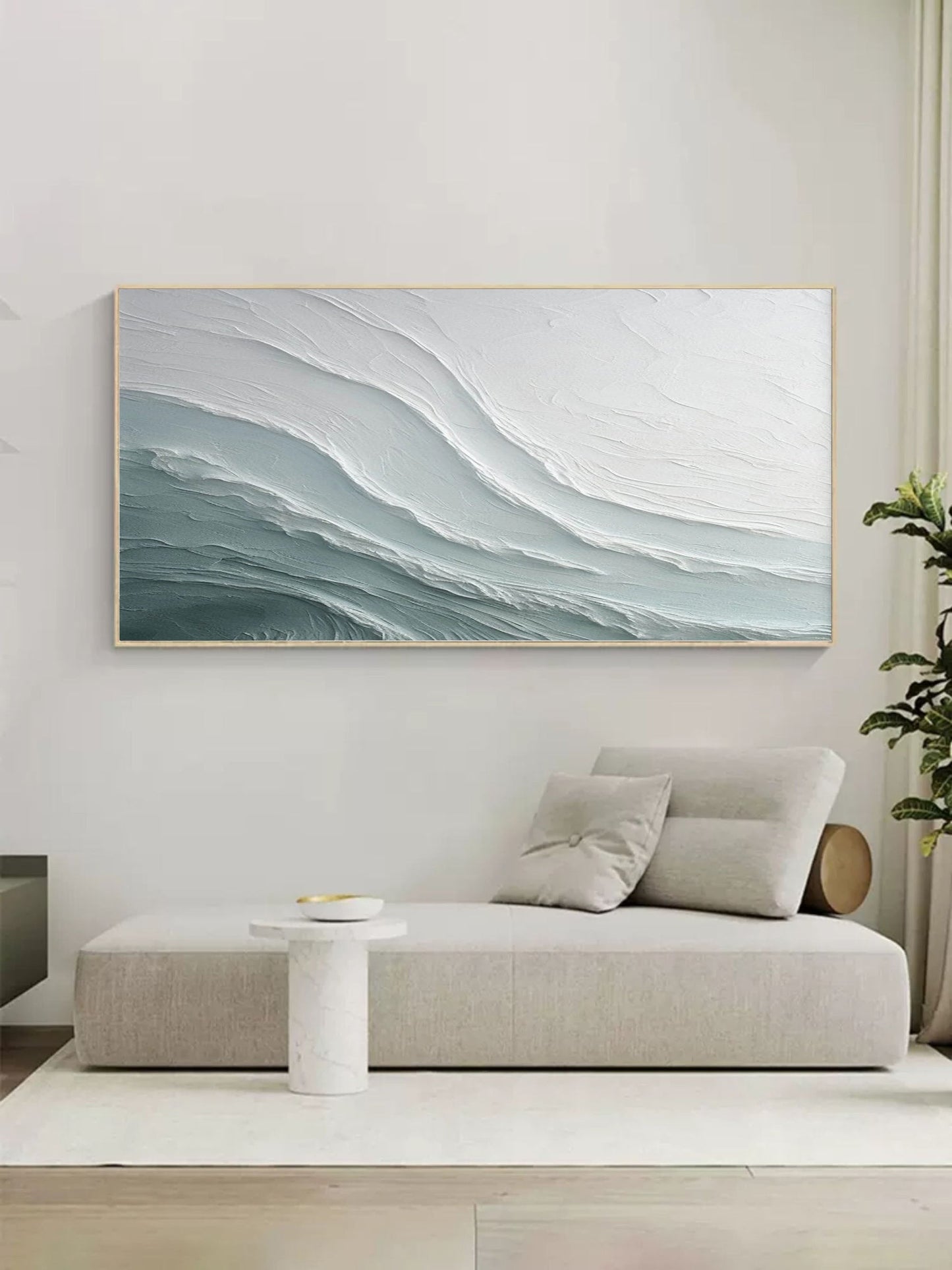 Textured Waves: Unique Gray and White Oil Painting for Modern Home Decor