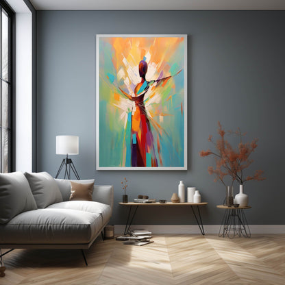 Vibrant Abstract Oil Painting of a Dancing Figure in Colorful Swirls