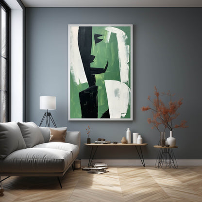 Abstract Green Minimalist Oil Painting for Modern Decor